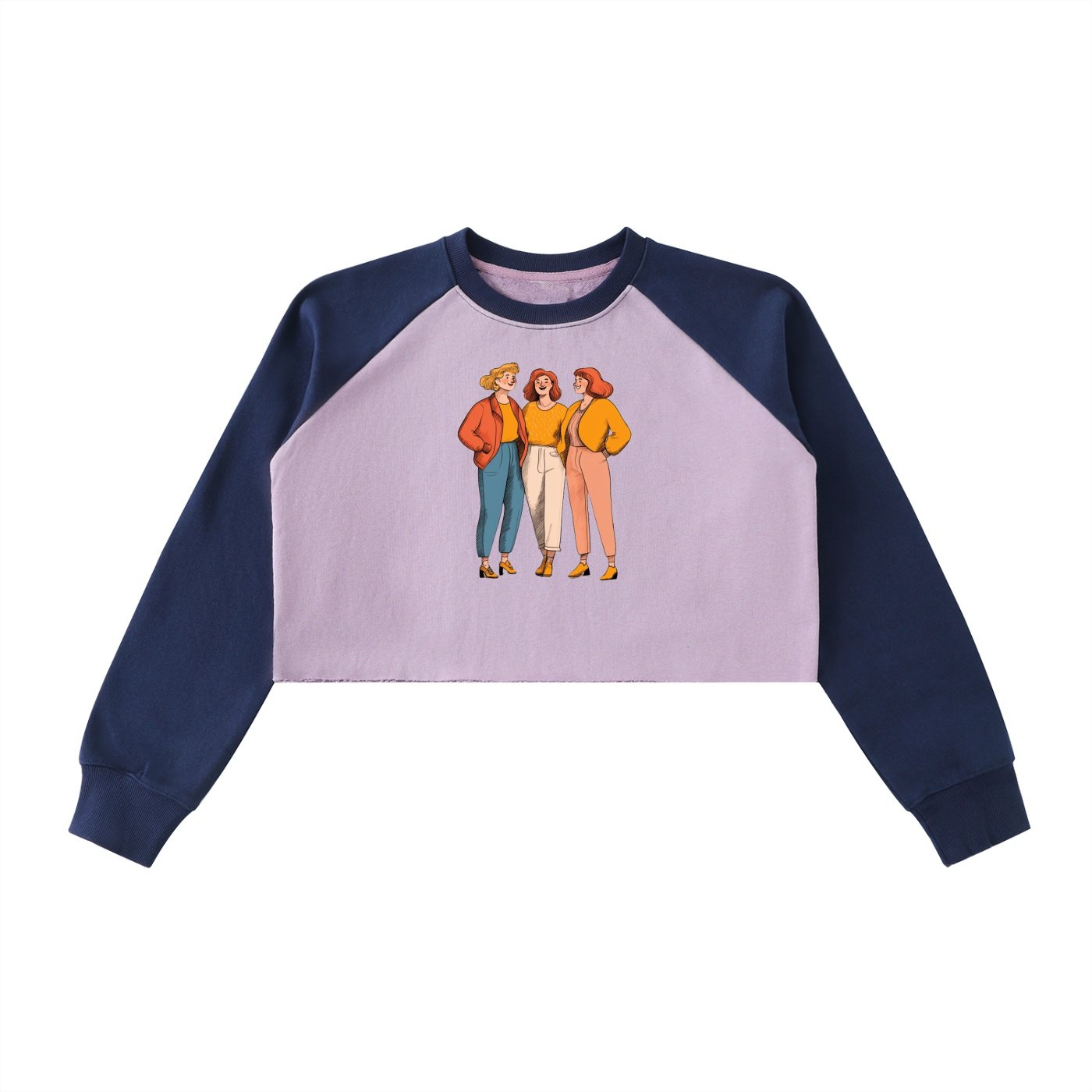 Raw-Hem Color-Block Raglan Crop Sweatshirt - Image 3