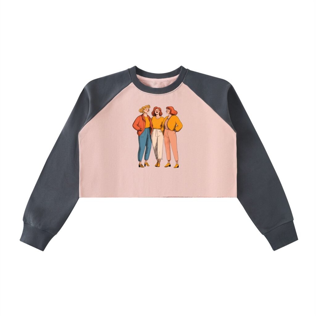 Raw-Hem Color-Block Raglan Crop Sweatshirt