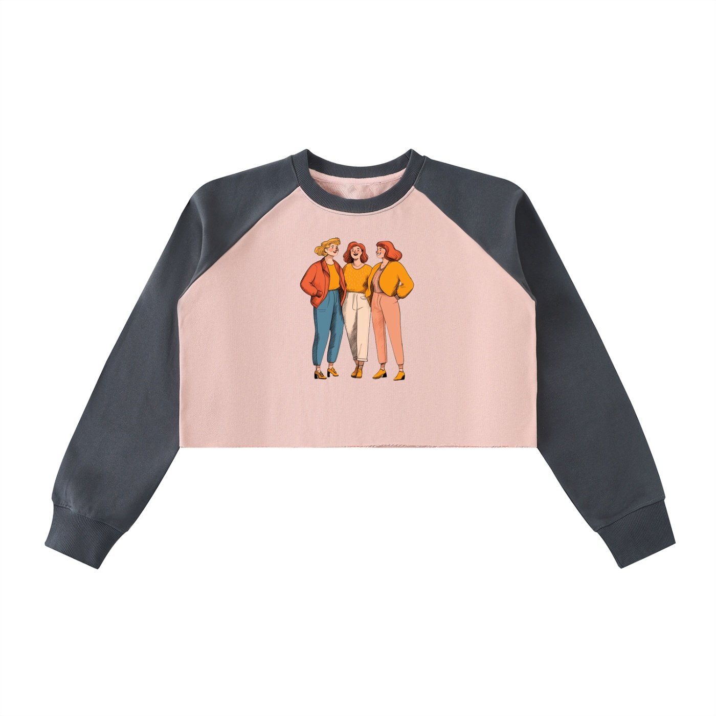 Raw-Hem Color-Block Raglan Crop Sweatshirt