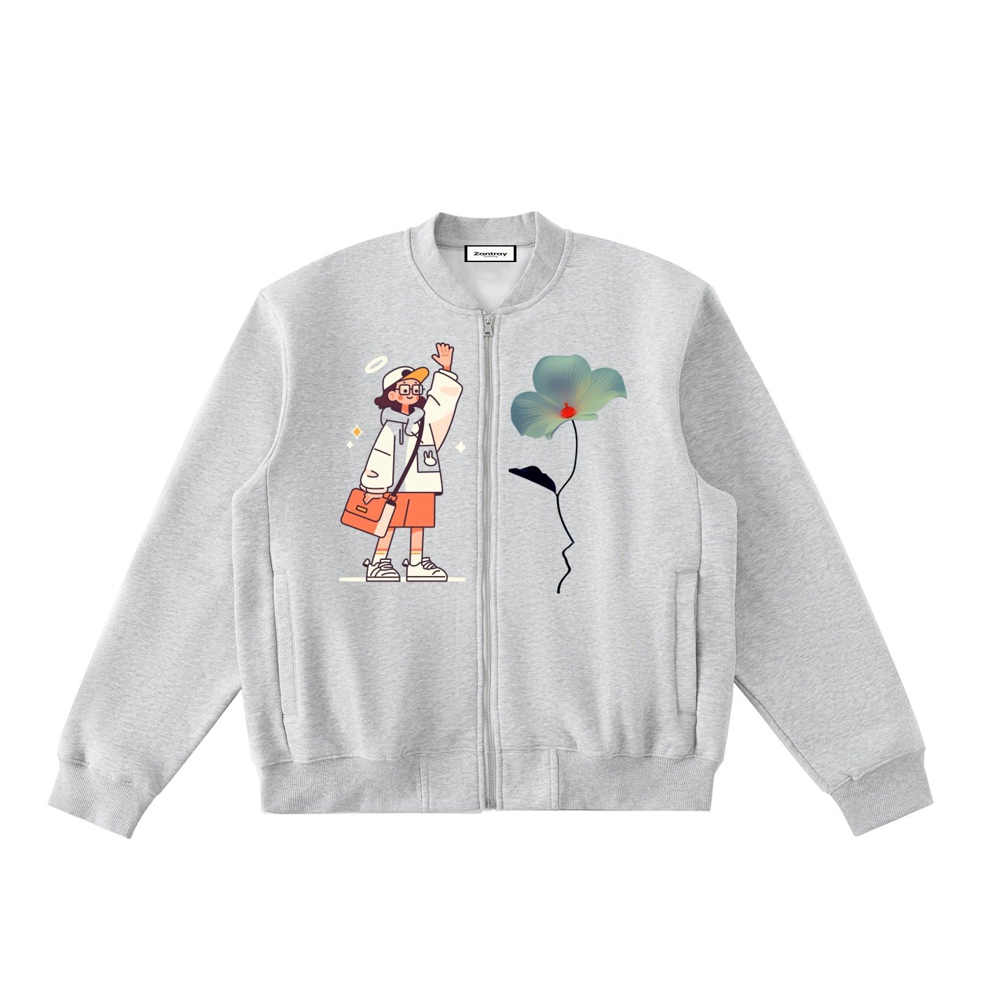 Essential Zip-Up Fleeced Varsity Jacket - Image 3