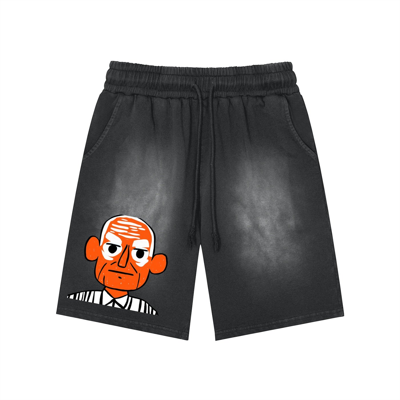 Rectangle Patch Monkey Washed Shorts