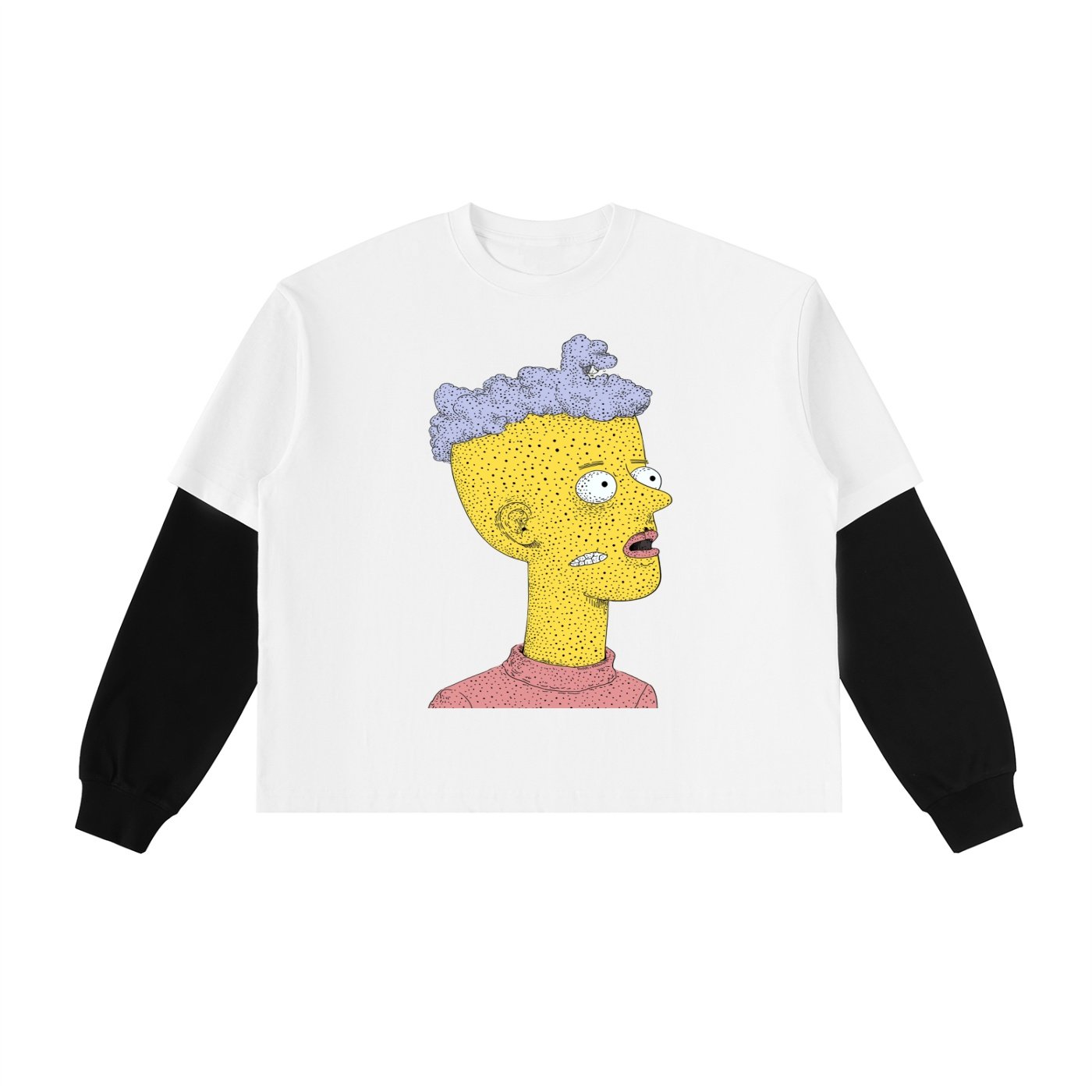 Layered Contrast Sleeve Cotton T-Shirt - Image 3