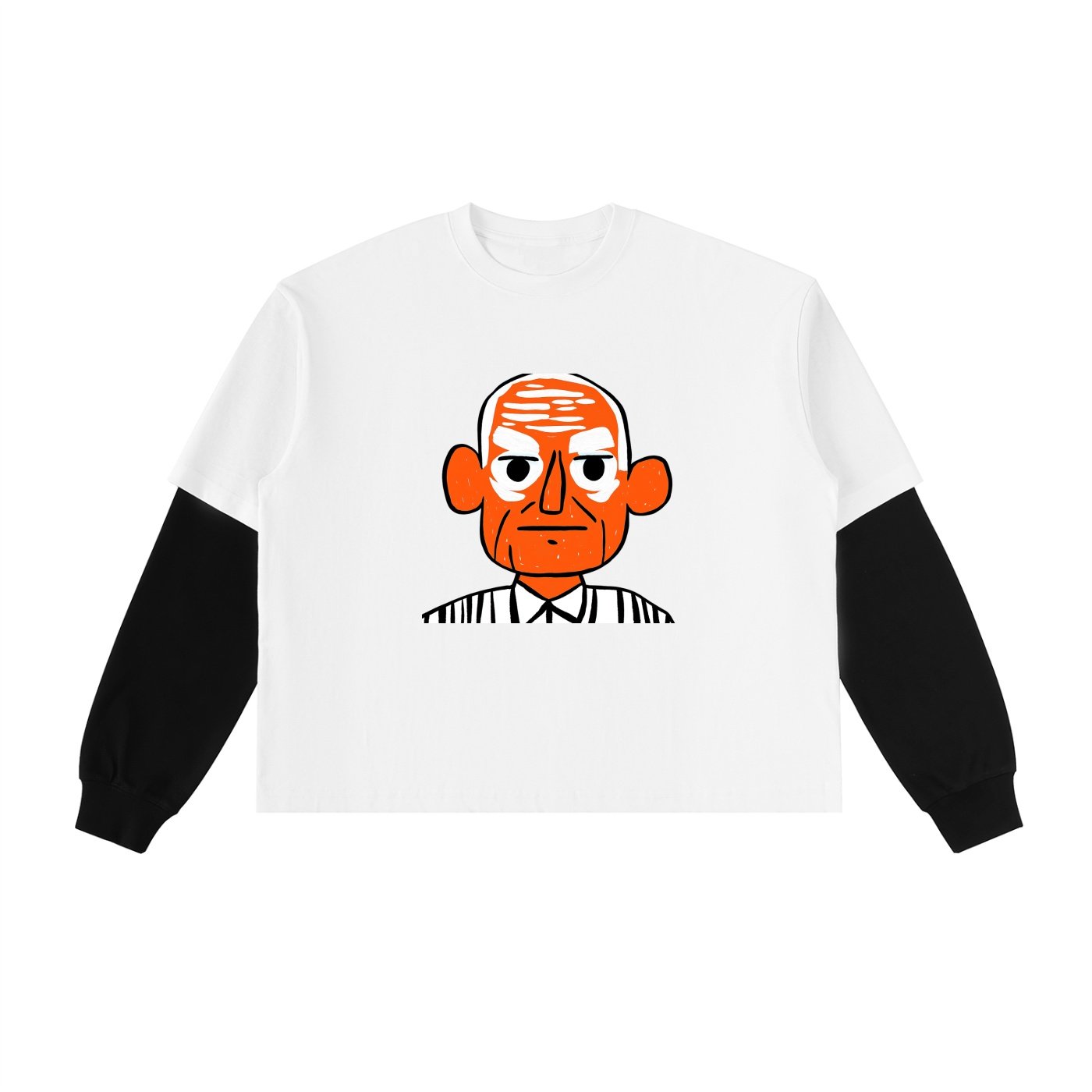 Layered Contrast Sleeve Cotton T-Shirt - Image 3