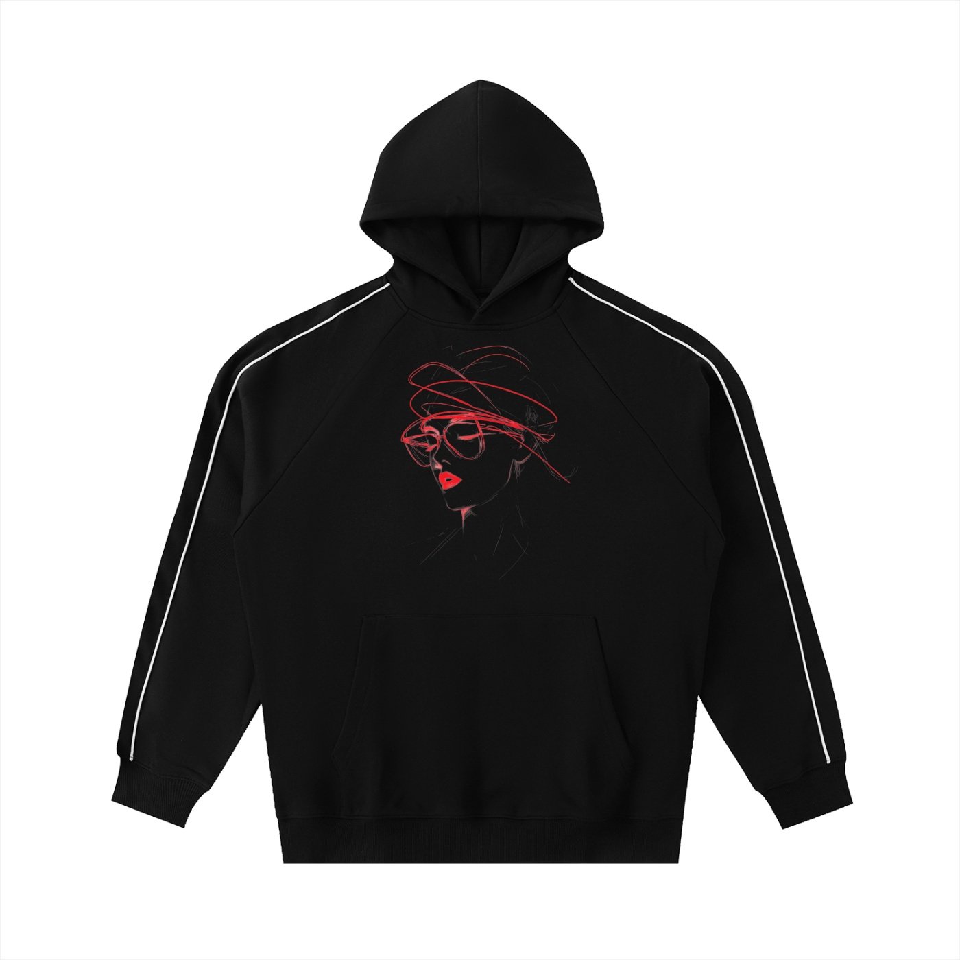 Contrast Piping Raglan Hoodie