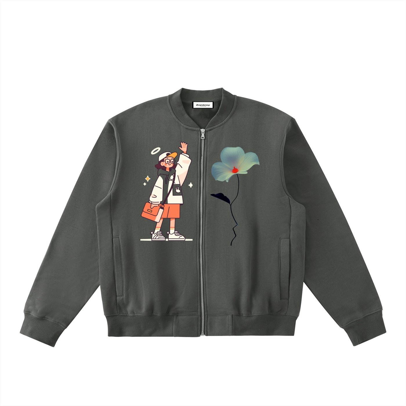 Essential Zip-Up Fleeced Varsity Jacket - Image 5