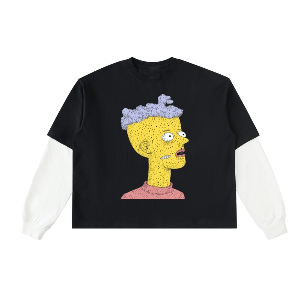 Layered Contrast Sleeve Cotton T-Shirt