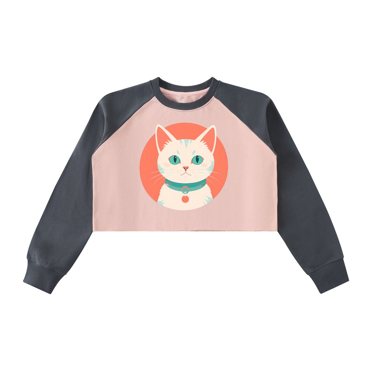 Raw-Hem Color-Block Raglan Crop Sweatshirt - Image 5