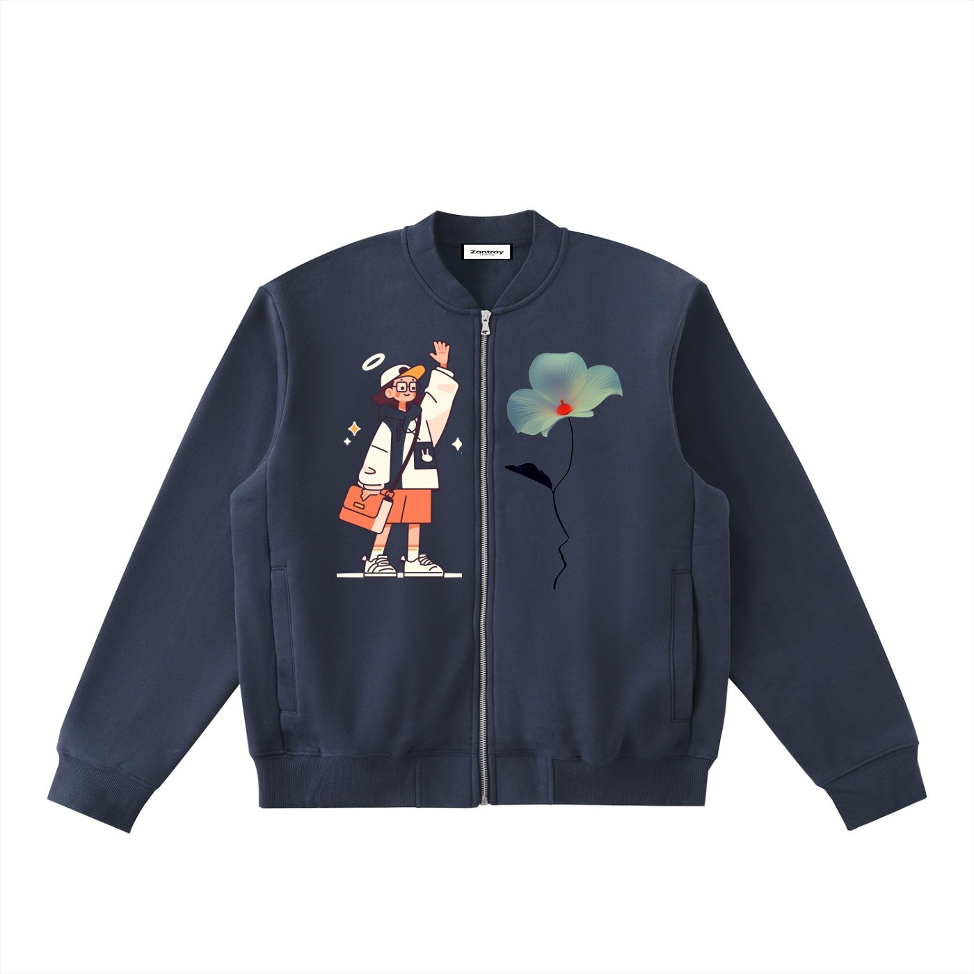 Essential Zip-Up Fleeced Varsity Jacket - Image 7