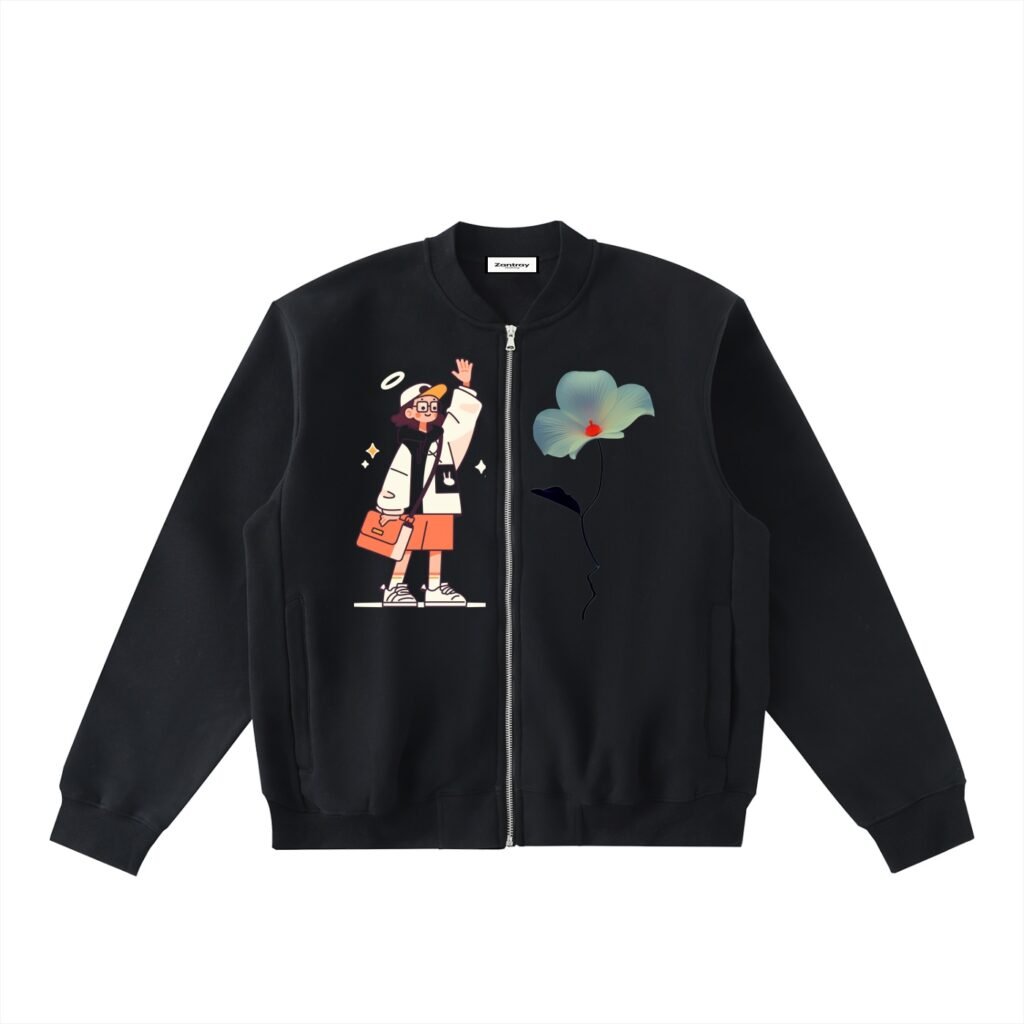 Essential Zip-Up Fleeced Varsity Jacket