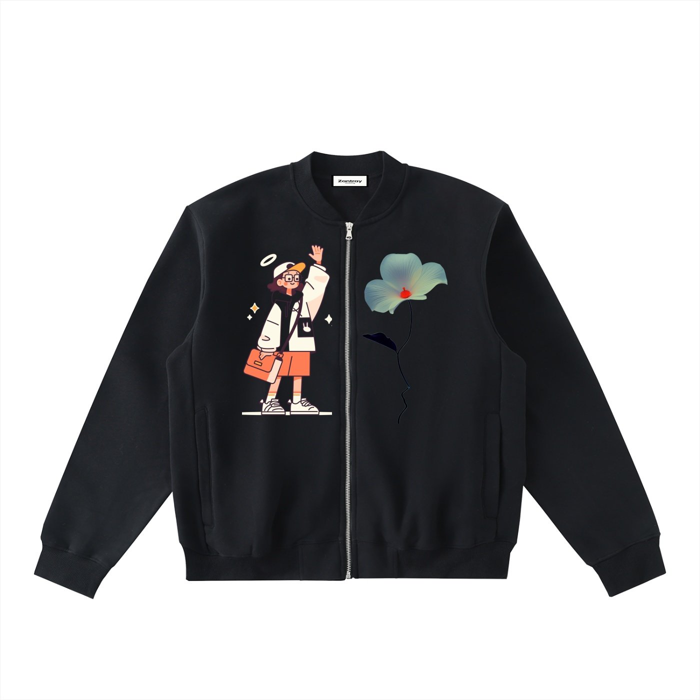 Essential Zip-Up Fleeced Varsity Jacket