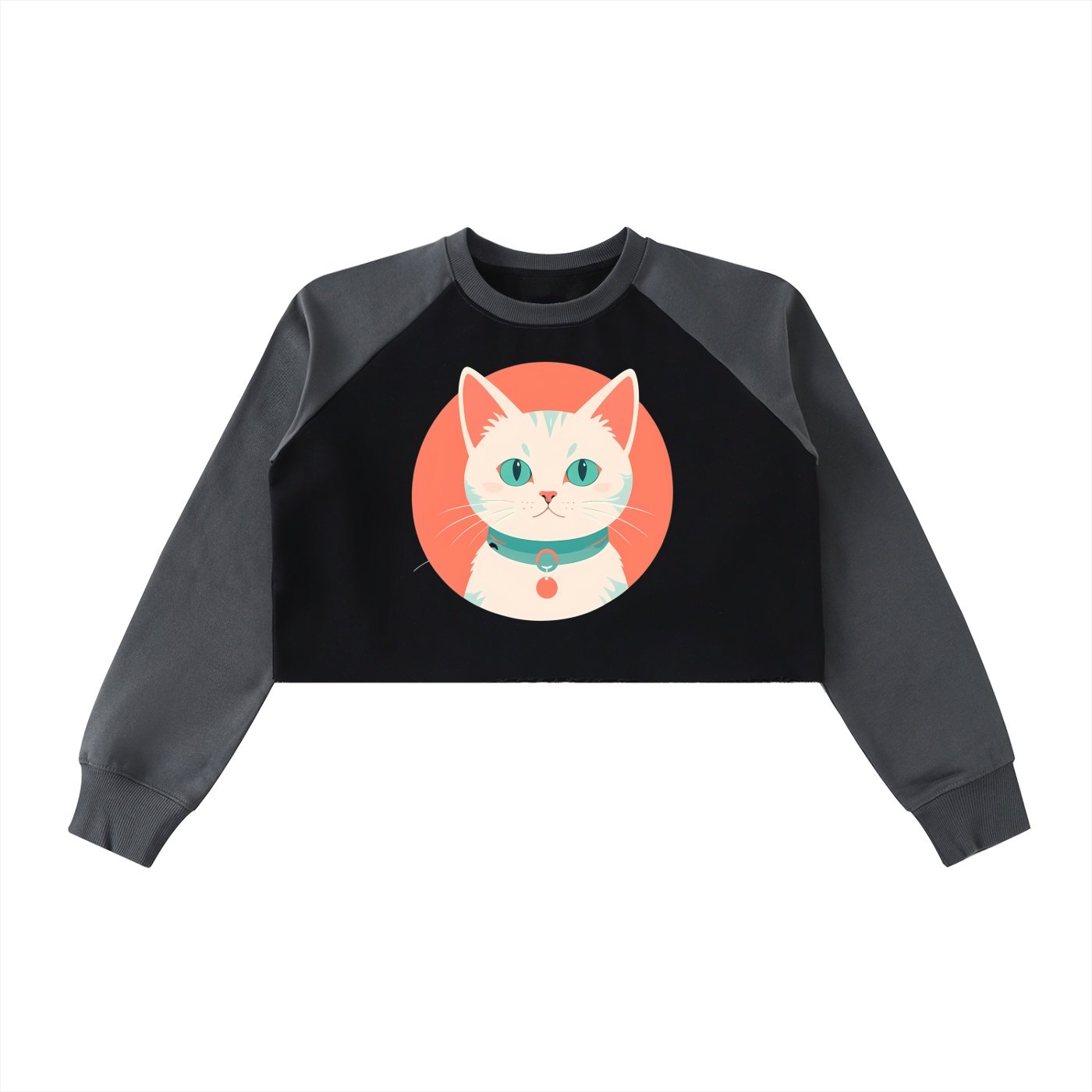 Raw-Hem Color-Block Raglan Crop Sweatshirt