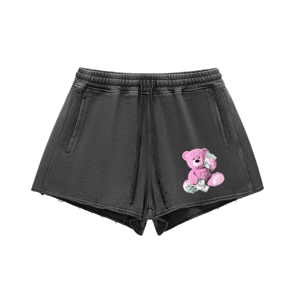 Snow Washed Raw Edge Drawstring Shorts