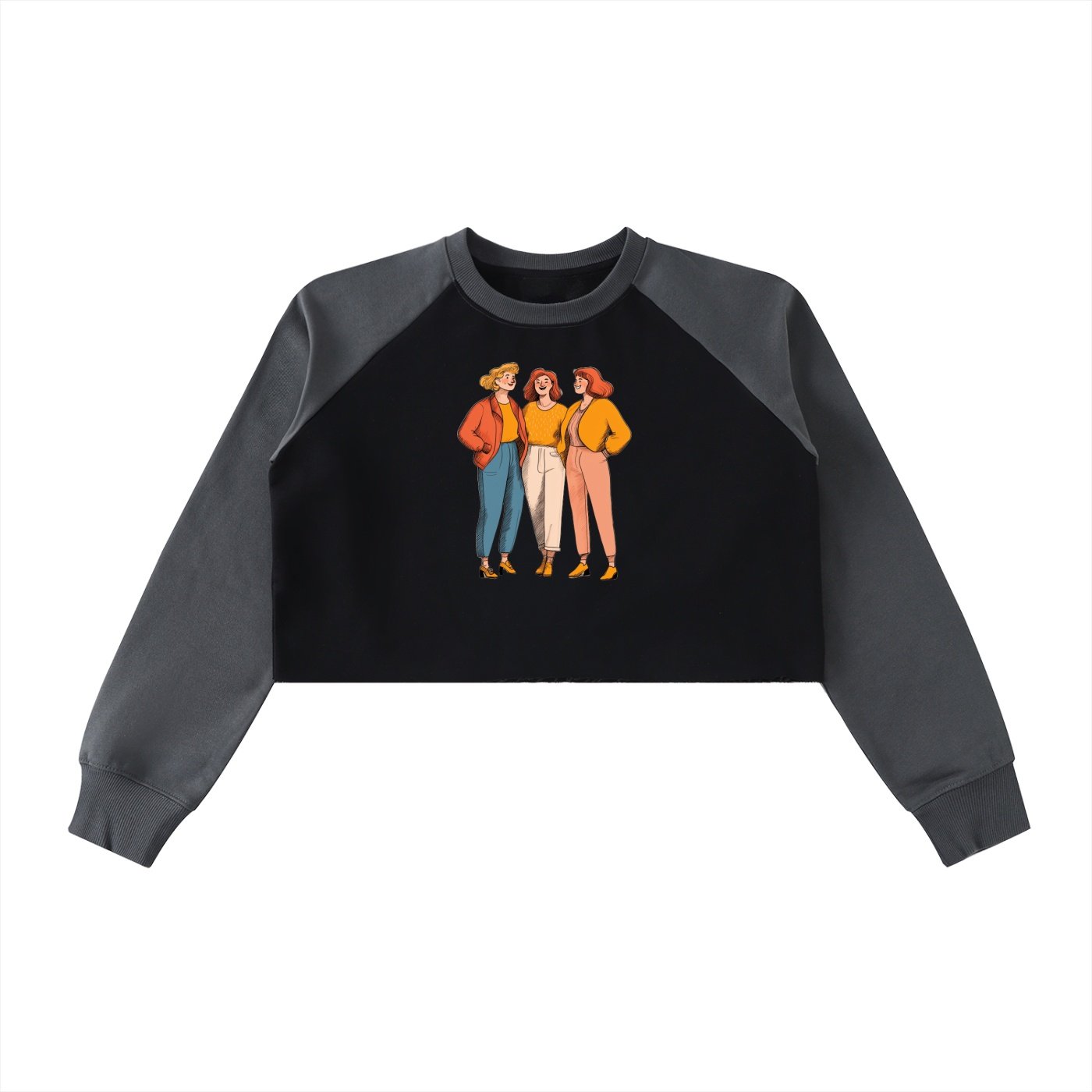 Raw-Hem Color-Block Raglan Crop Sweatshirt - Image 7