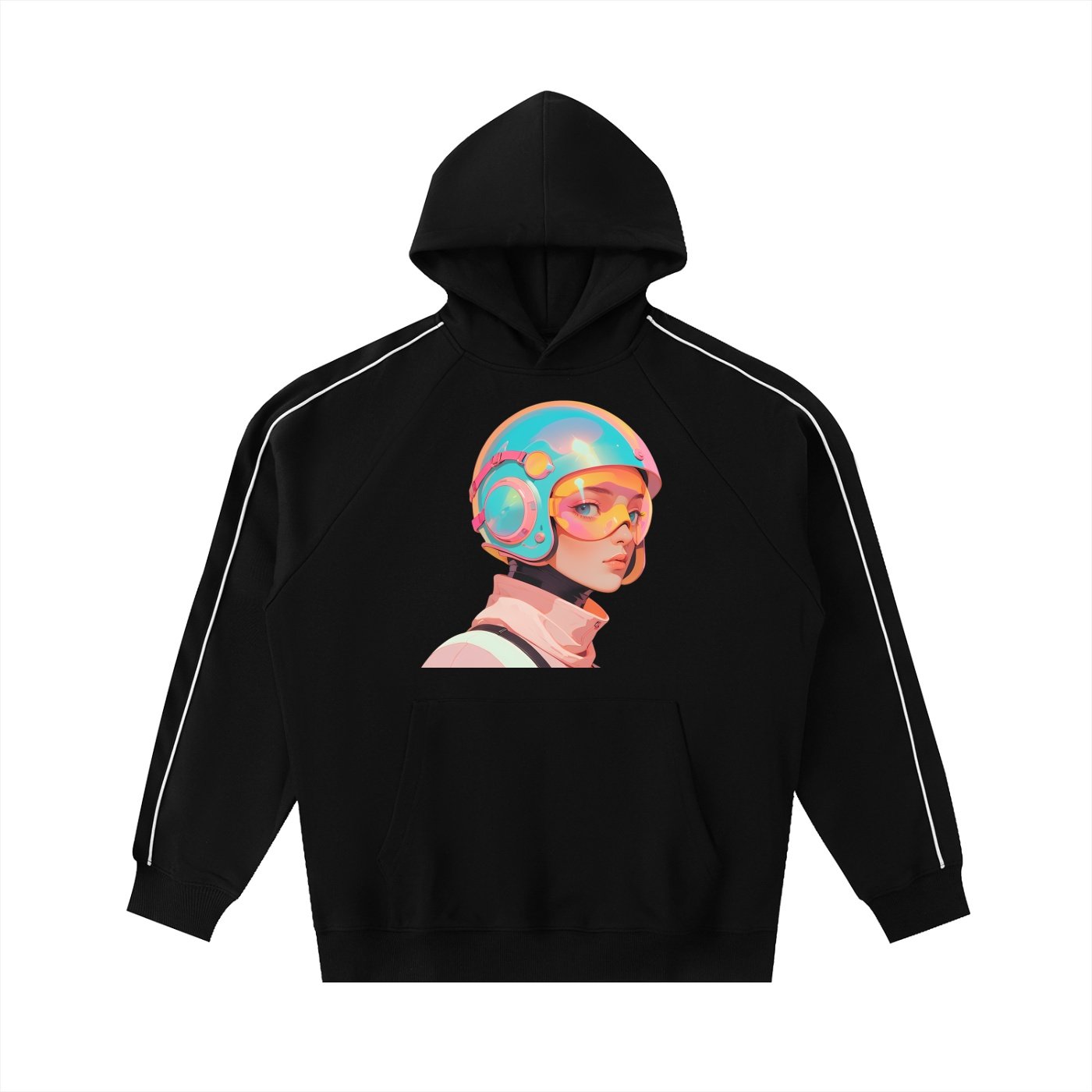 Contrast Piping Raglan Hoodie