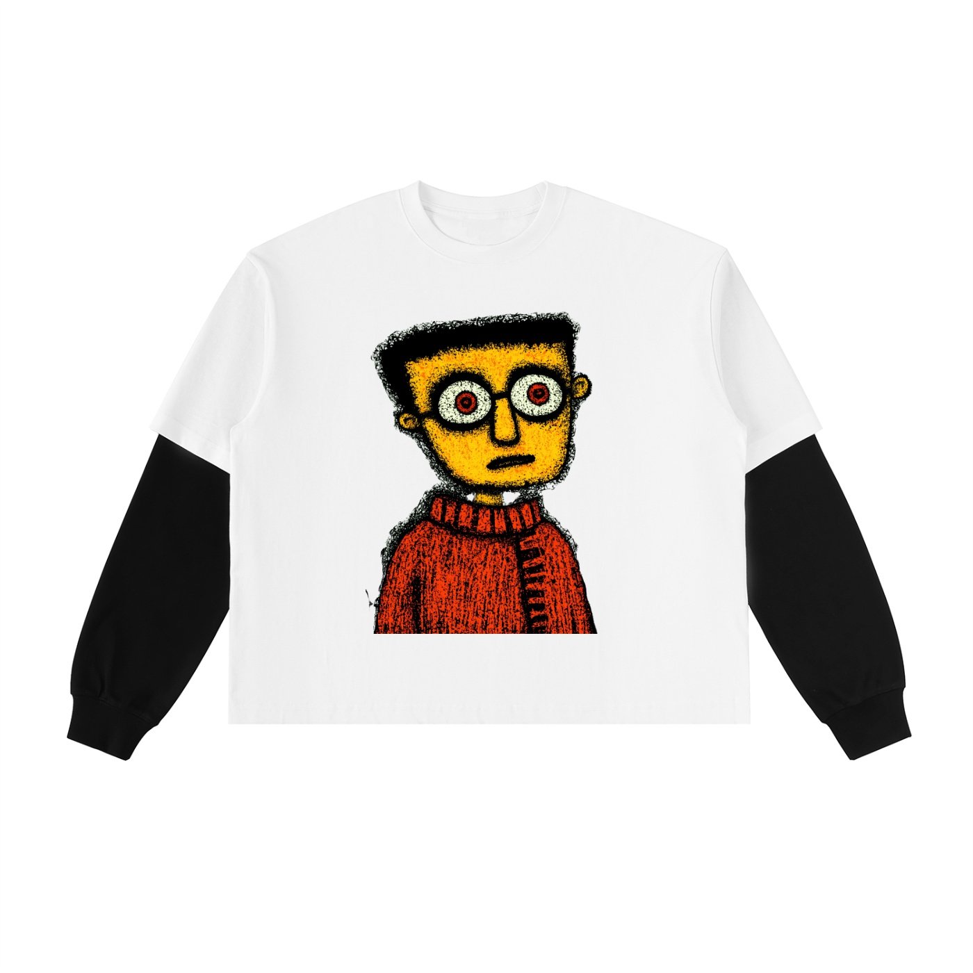 Layered Contrast Sleeve Cotton T-Shirt - Image 3