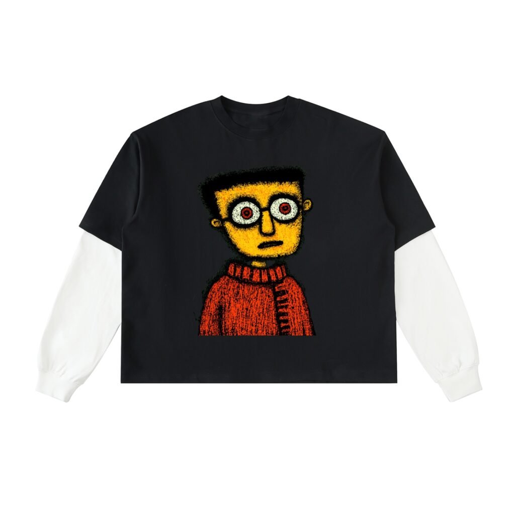 Layered Contrast Sleeve Cotton T-Shirt