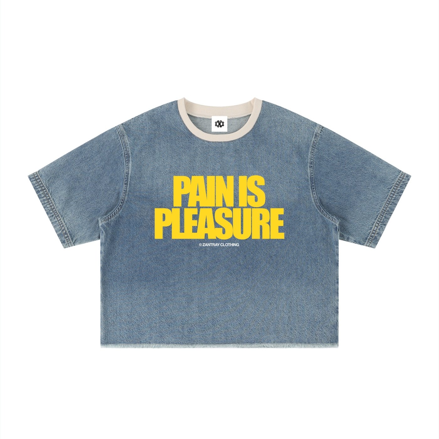Unisex Vintage Wash Boxy Raw Hem Denim T-Shirt - Image 3