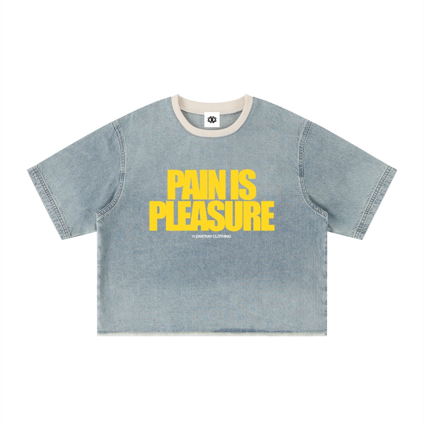 Unisex Vintage Wash Boxy Raw Hem Denim T-Shirt