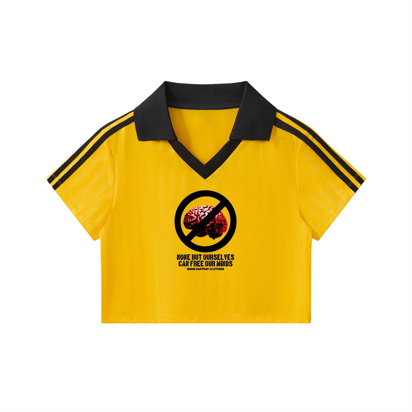 Contrast Collar Striped Cropped Jersey - Image 3