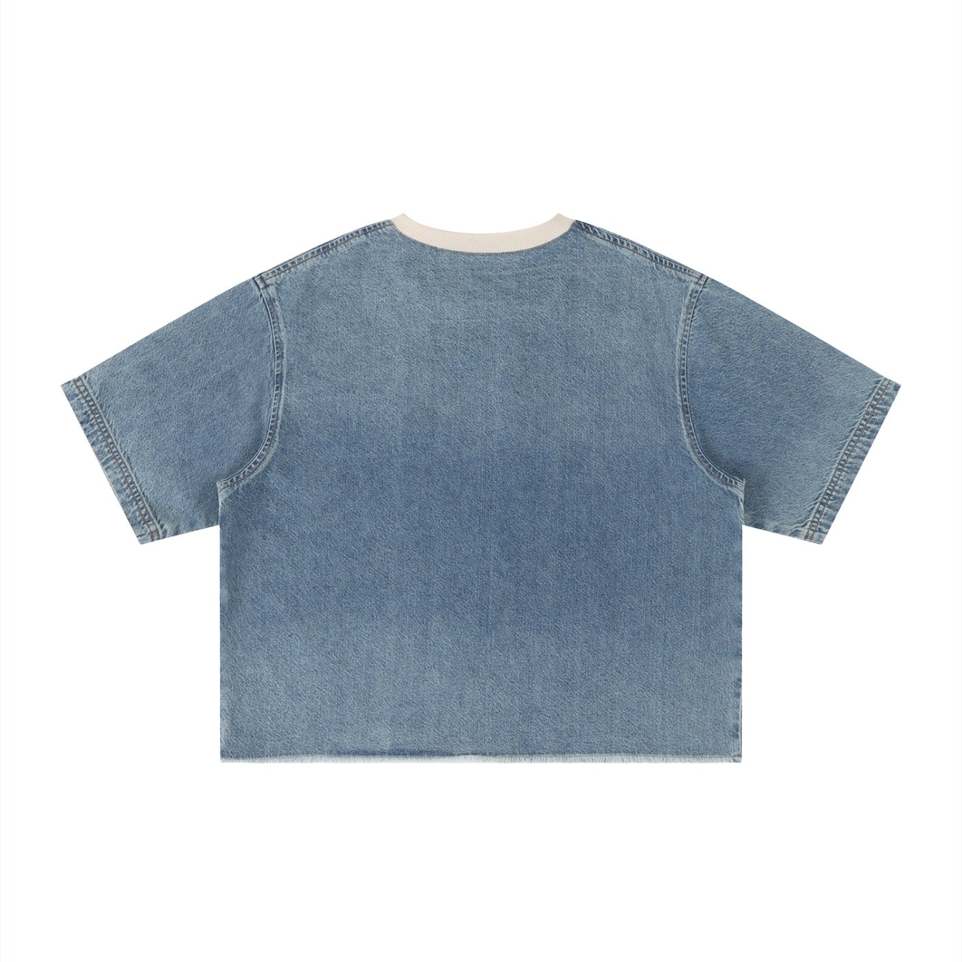 Unisex Vintage Wash Boxy Raw Hem Denim T-Shirt - Image 4
