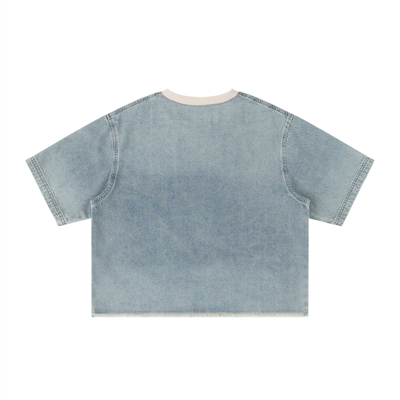 Unisex Vintage Wash Boxy Raw Hem Denim T-Shirt - Image 2